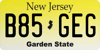 NJ license plate B85GEG