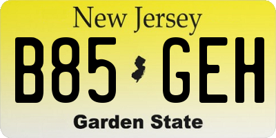 NJ license plate B85GEH