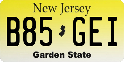 NJ license plate B85GEI