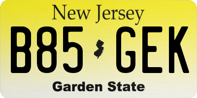 NJ license plate B85GEK