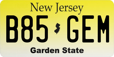NJ license plate B85GEM
