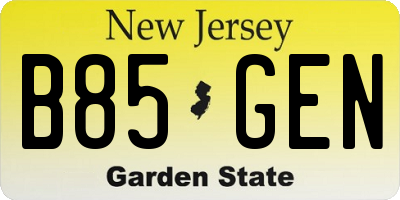 NJ license plate B85GEN