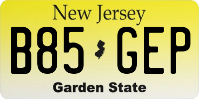 NJ license plate B85GEP