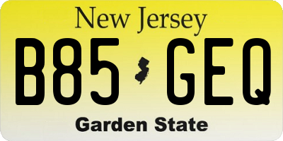 NJ license plate B85GEQ