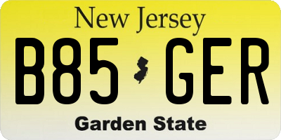 NJ license plate B85GER
