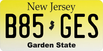 NJ license plate B85GES