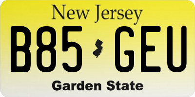 NJ license plate B85GEU