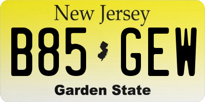 NJ license plate B85GEW
