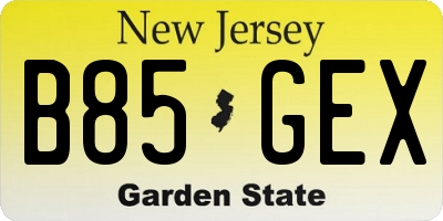 NJ license plate B85GEX