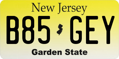 NJ license plate B85GEY