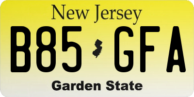 NJ license plate B85GFA
