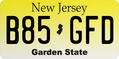 NJ license plate B85GFD