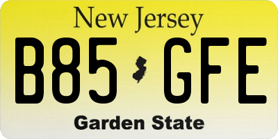 NJ license plate B85GFE