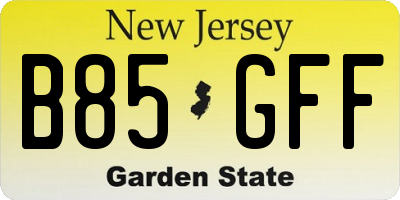 NJ license plate B85GFF