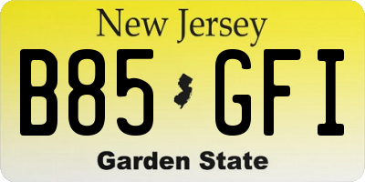 NJ license plate B85GFI