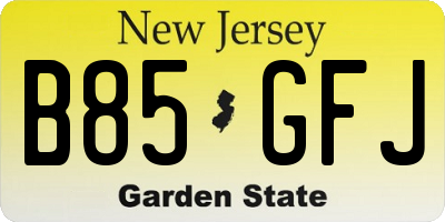 NJ license plate B85GFJ