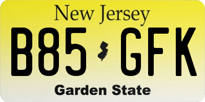 NJ license plate B85GFK