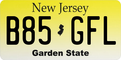 NJ license plate B85GFL