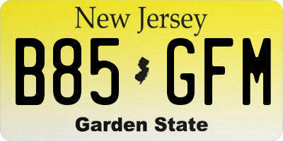NJ license plate B85GFM