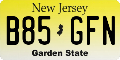 NJ license plate B85GFN