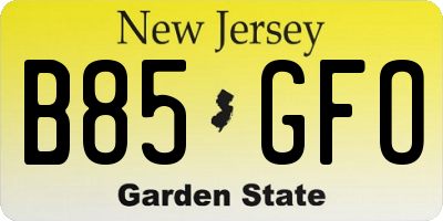 NJ license plate B85GFO