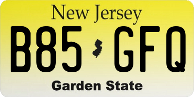 NJ license plate B85GFQ