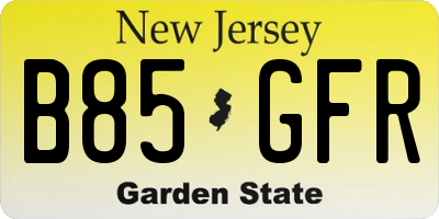 NJ license plate B85GFR