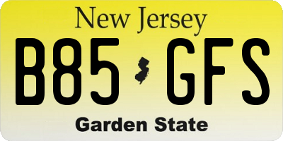 NJ license plate B85GFS