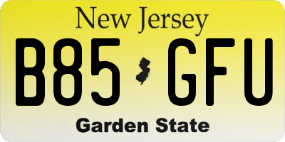 NJ license plate B85GFU