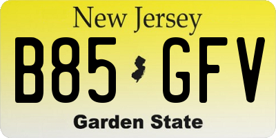 NJ license plate B85GFV