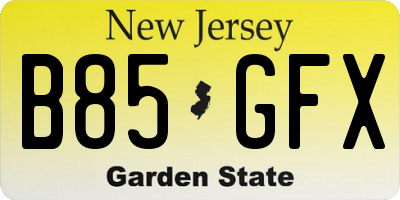 NJ license plate B85GFX