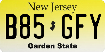 NJ license plate B85GFY