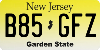 NJ license plate B85GFZ