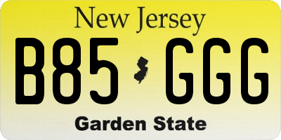 NJ license plate B85GGG