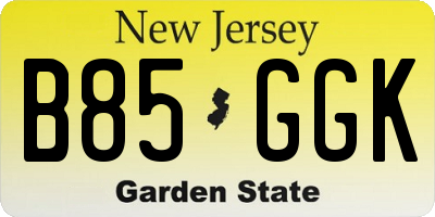 NJ license plate B85GGK