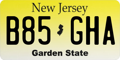 NJ license plate B85GHA