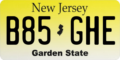 NJ license plate B85GHE