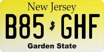NJ license plate B85GHF