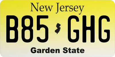 NJ license plate B85GHG