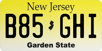 NJ license plate B85GHI