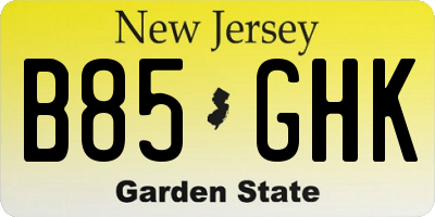 NJ license plate B85GHK