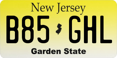 NJ license plate B85GHL
