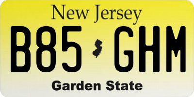 NJ license plate B85GHM