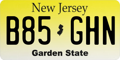 NJ license plate B85GHN
