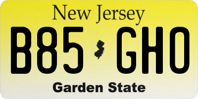 NJ license plate B85GHO