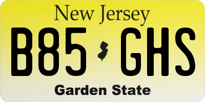 NJ license plate B85GHS