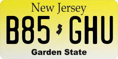 NJ license plate B85GHU