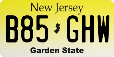 NJ license plate B85GHW