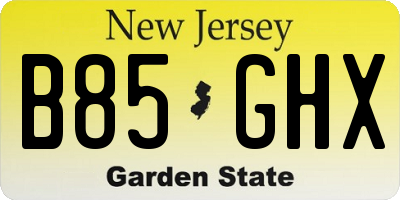 NJ license plate B85GHX