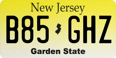 NJ license plate B85GHZ